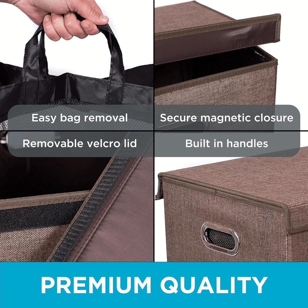 BIRDROCK HOME 13Gal Tall Double Laundry Hamper with Lid, Brown, 25.75”