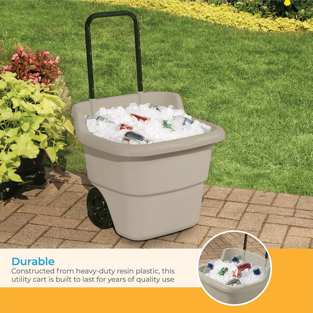 Suncast Garden Cart on Wheels, Taupe 15.5-Gallon Resin Outdoor Utility Yard C...