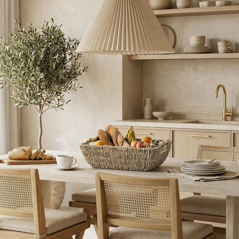 StorageWorks Hand-Woven Jumbo Storage Baskets with Wooden Handles, Seagrass W...