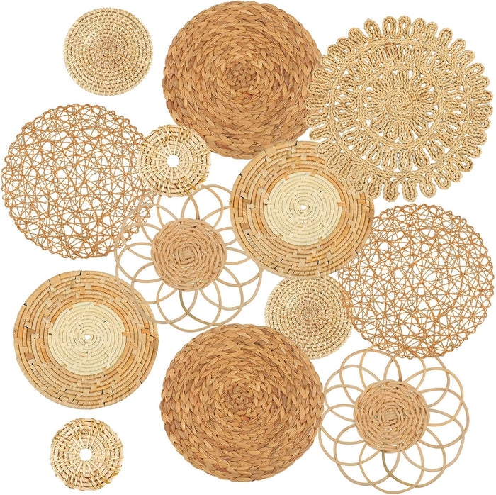 Glenmal 13 Pcs Boho Wall Basket Decor Set Woven Rattan Seagrass,Classic