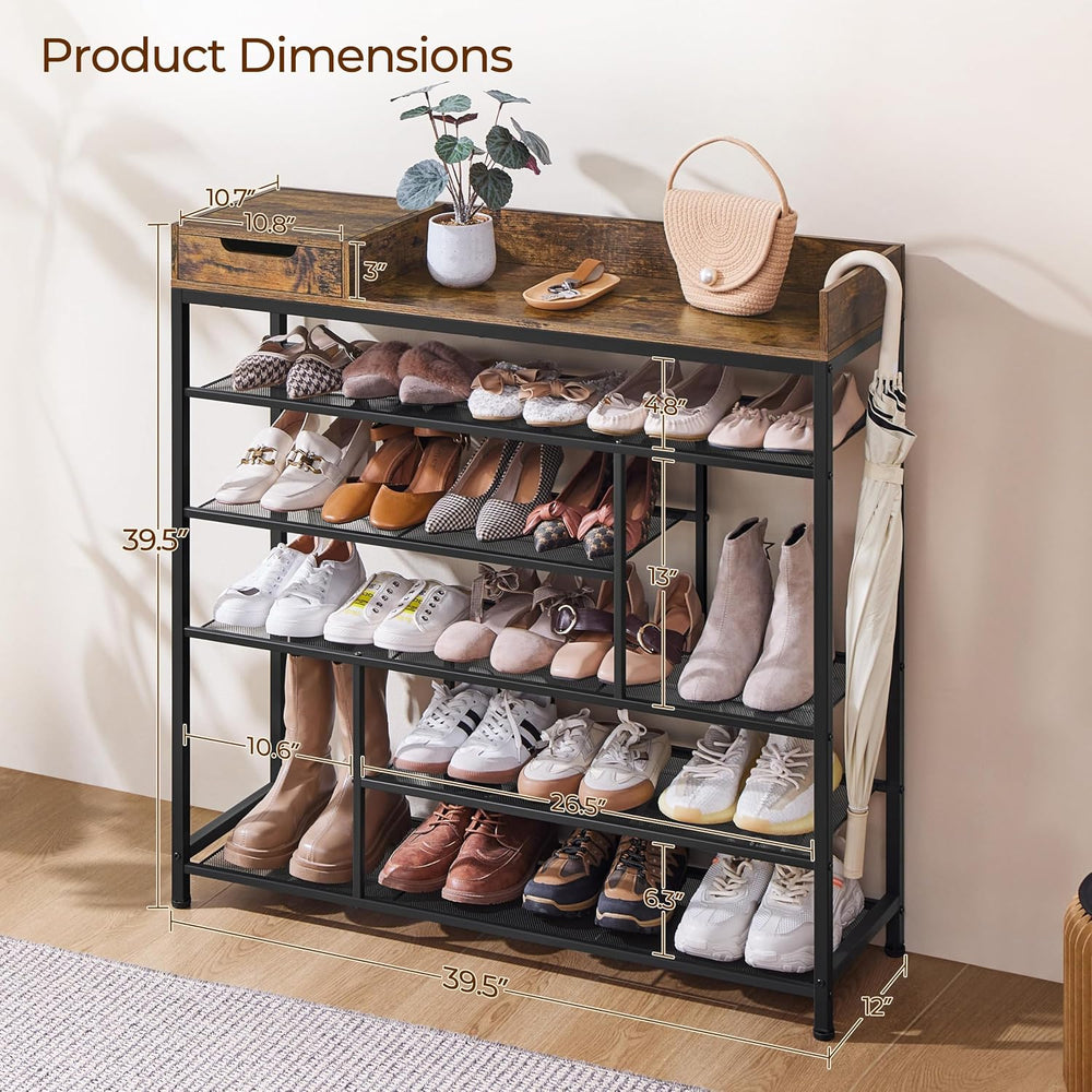 Yaheetech 6-Tier Shoe Rack with Storage Drawer for Entryway, Rustic Brown