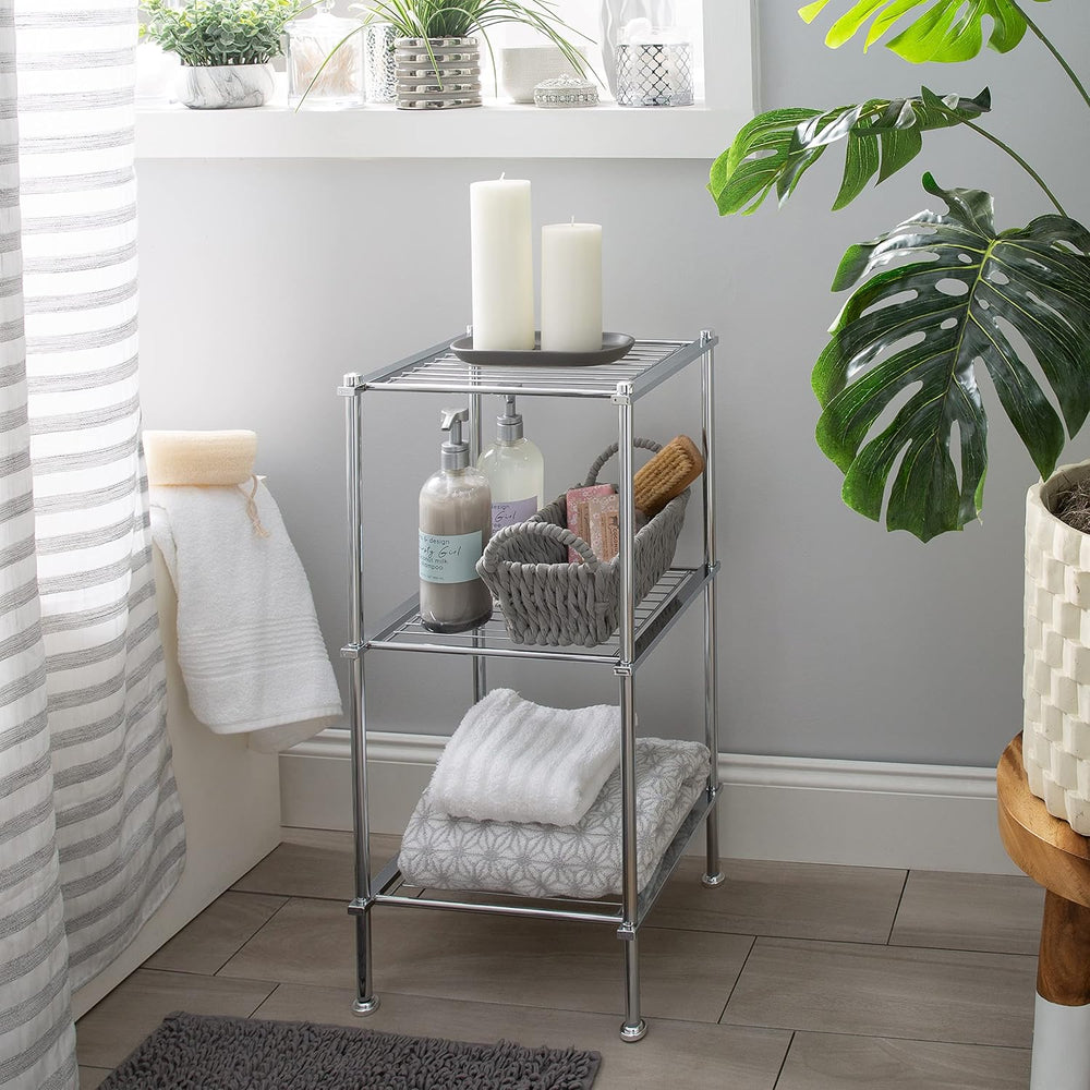 Organize It All 3 Tier Chrome Freestanding Bathroom Storage Shelf, 12.25 x 13...
