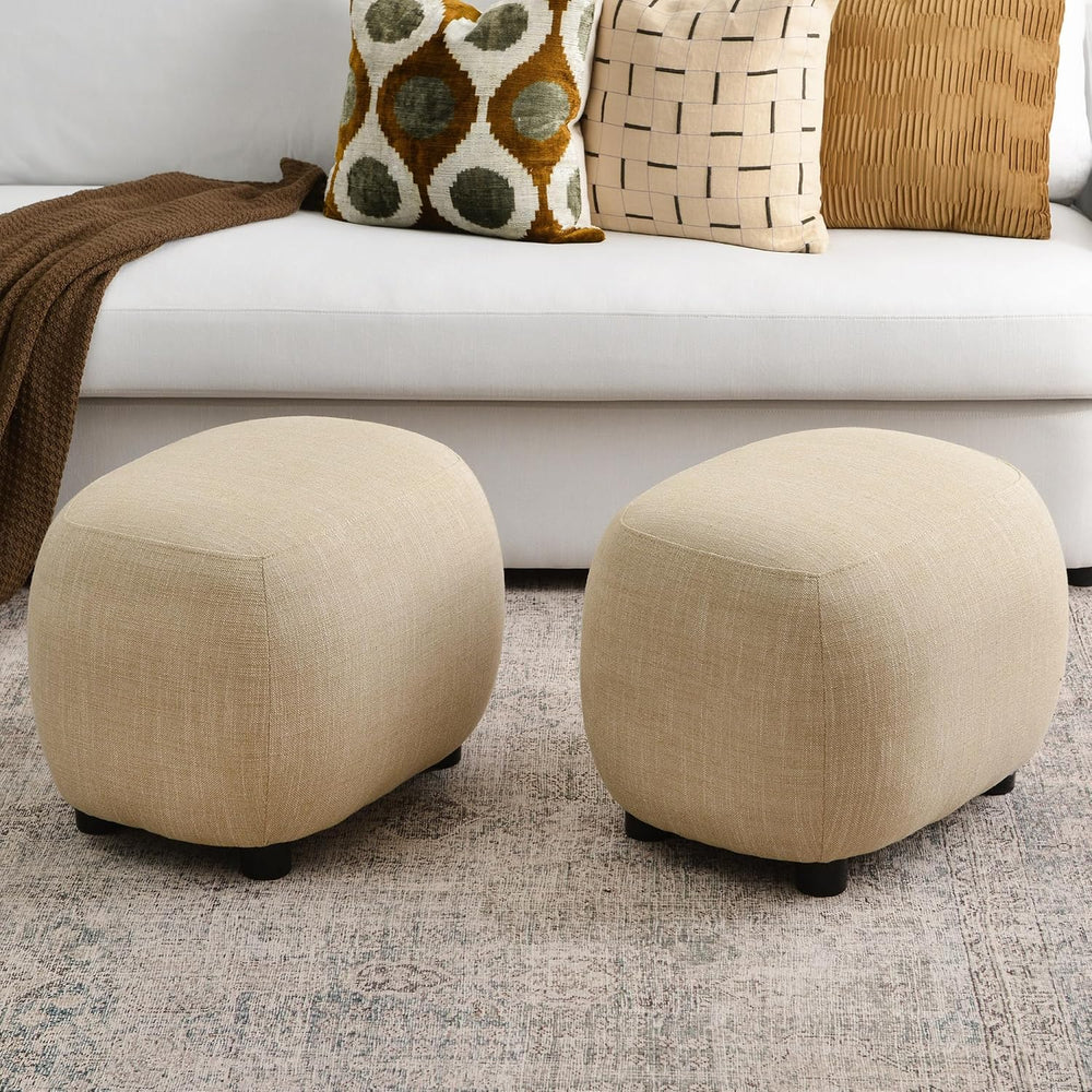 KINWELL 23" Wide Linen Blend Upholstered Ottoman Set of 2, Wheat