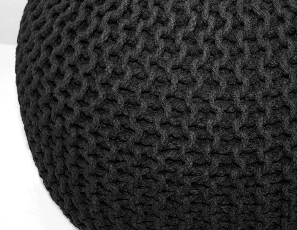 COTTON CRAFT Round Black Pouf -Hand Knitted Cotton Braid Cord Dori Ottoman