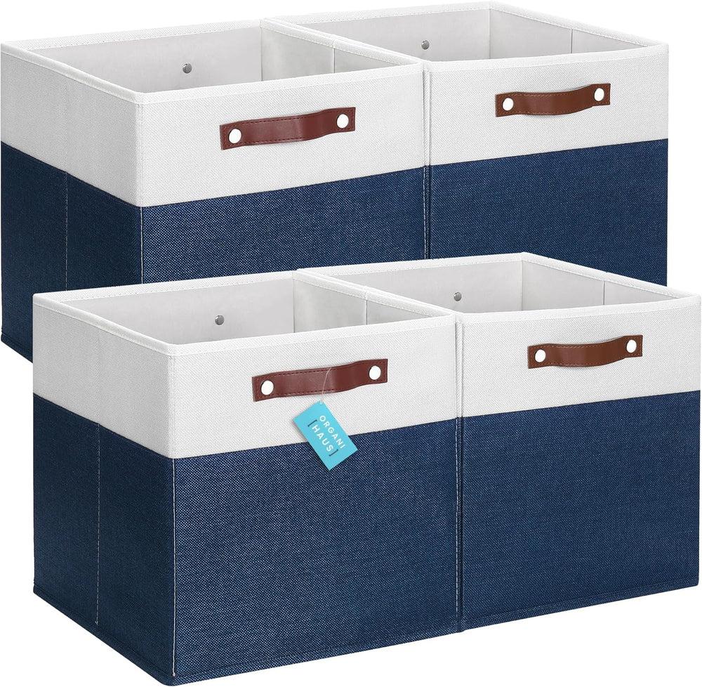 OrganiHaus 13x13 Cube Fabric Storage Bins Set of 4, Fabric Storage Cubes w/