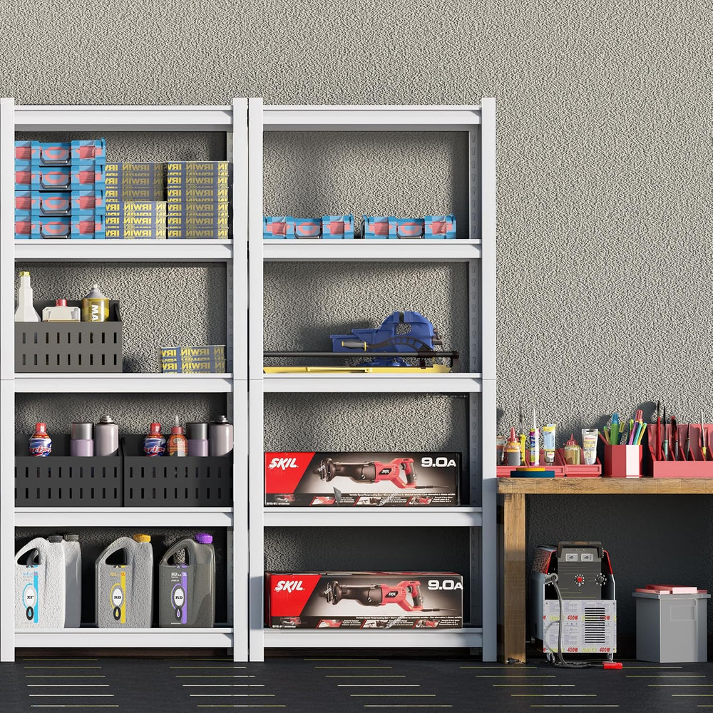 5 Tier White Storage Shelves - Adjustable Pantry Shelves Metal Closet Shelf, ...