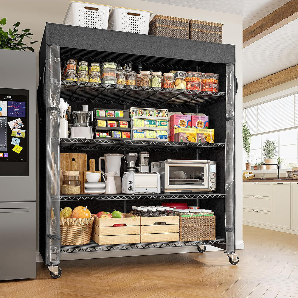 REIBII 45"W 5-Tier Storage Shelves with Cover & Wheels, 1100 lbs for...