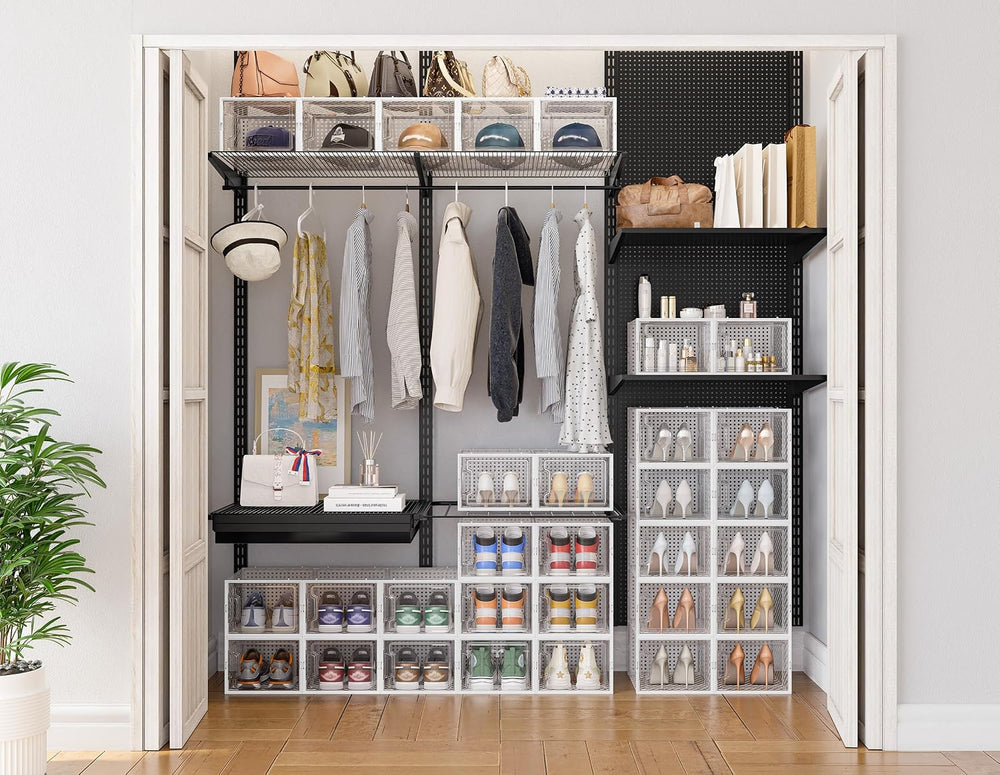 HOMIDEC XL Clear Shoe Storage Boxes, Stackable Shoe Organizer for Closet