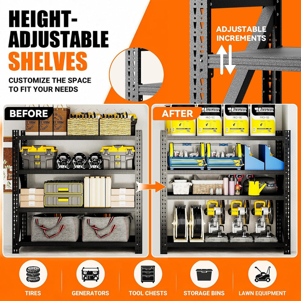 5000LBS Garage Shelving, 71" W Heavy Duty Metal Adjustable 4 Tier Storag...