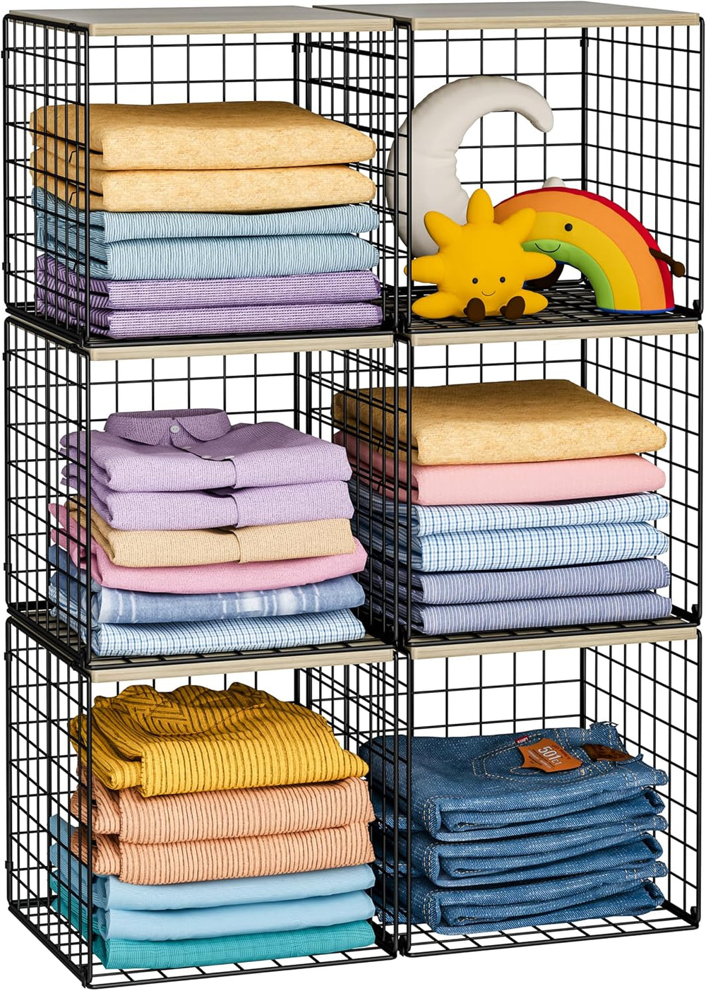 Hencawima 6 Pack Stackable Closet Organizers and Storage Basket, Closet Shelv...