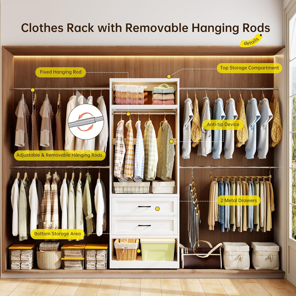 79"H Metal Walk In Closet System with 4 Expandable Hanging Rods