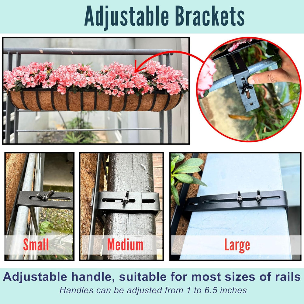 LaLaGreen Railing Planter Box (24 Inch, 4 Pack) Black Metal Rectangular Hangi...
