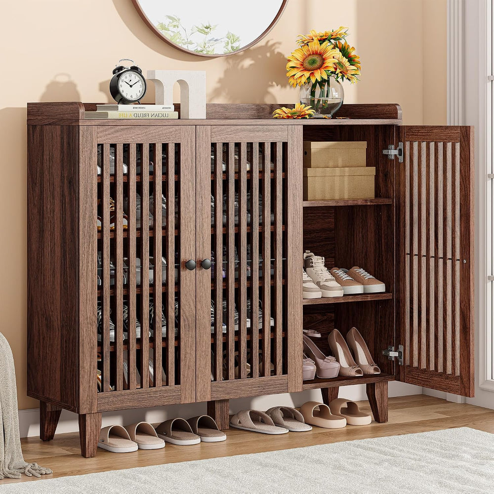 IRONCK Shoe Cabinet with 3 Doors, Shoe Storage Cabinet with Slatted Doors
