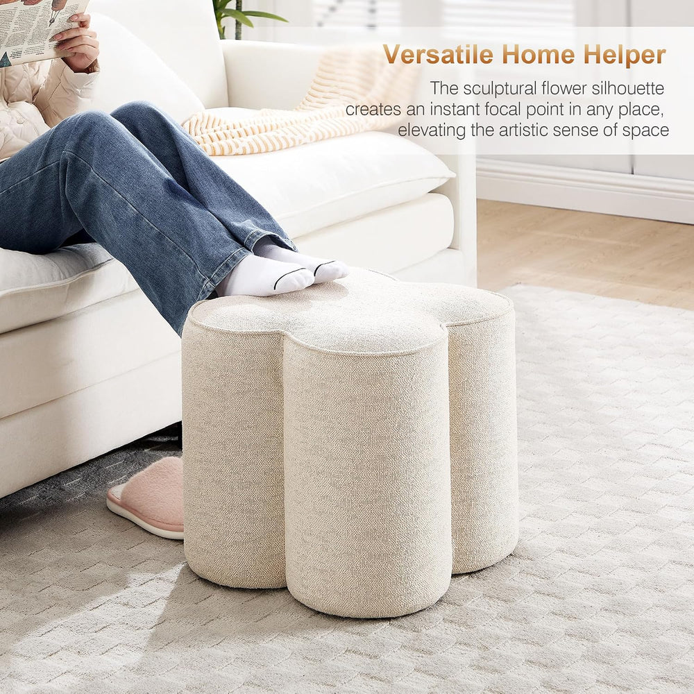 Zesthouse Flower Pouf Ottomans Foot Rest Set of 2, Linen Poofy Ottomans