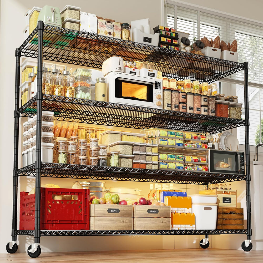 REIBII Extra-Wide 60"W 4-Tier Wire Shelving with Wheels, 2399lbs for Garage
