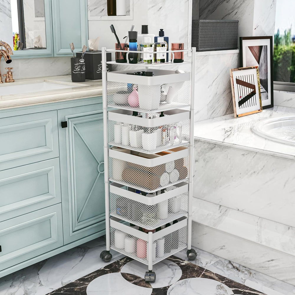 Fruit Basket for Kitchen No Assembly,Rotating Kitchen Storage Rack,Bathroom S...