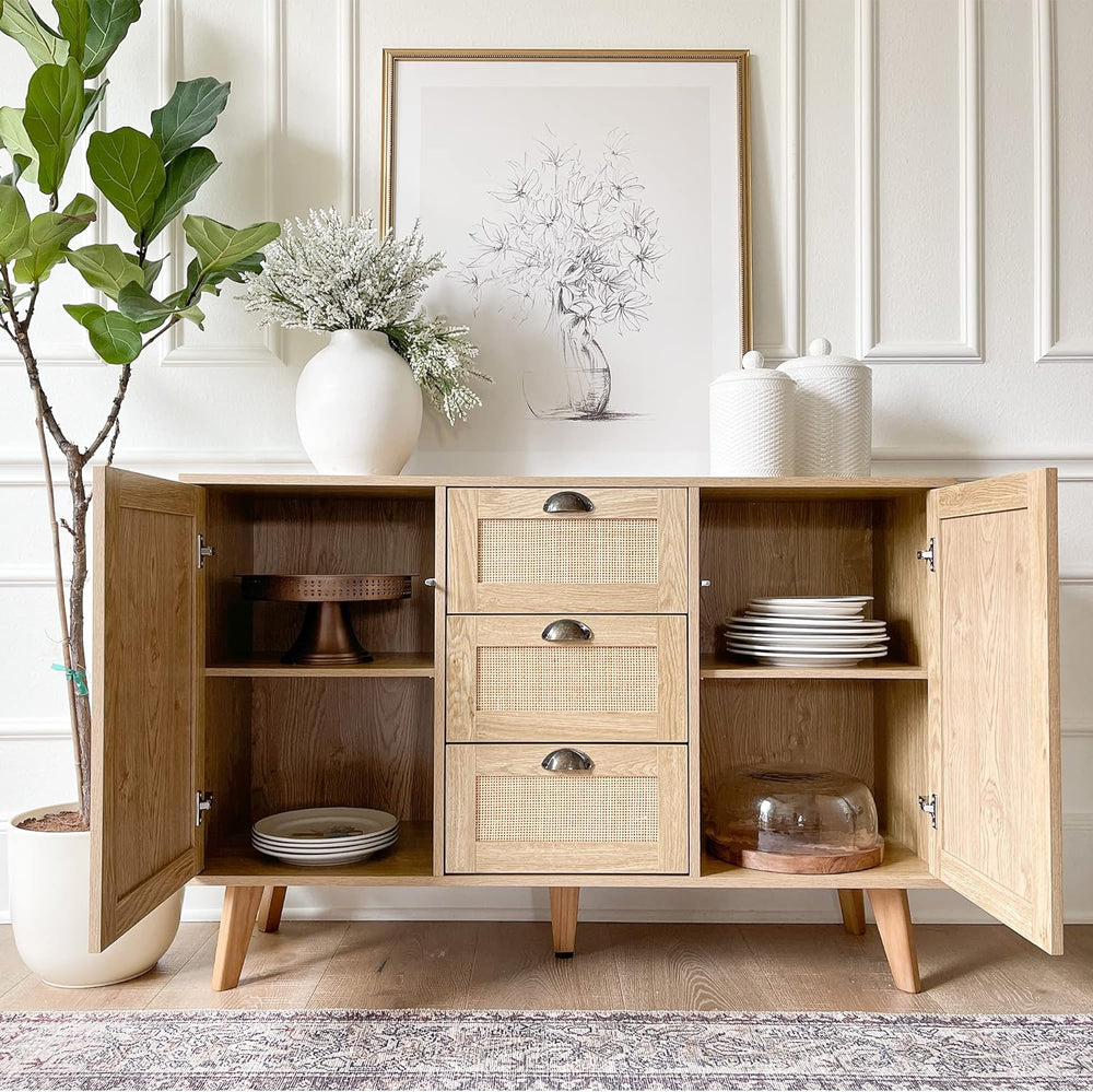 PHI VILLA Rattan Cabinet Sideboard, Buffet Cabinet with Storage