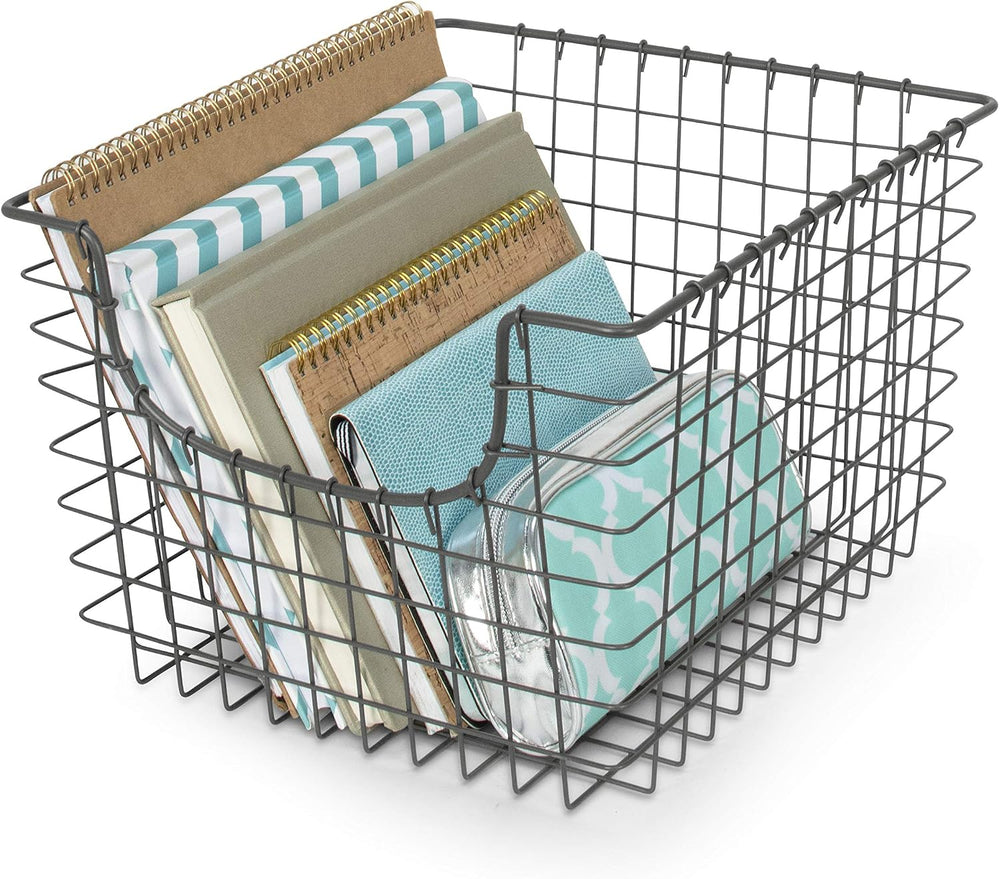 Spectrum Wire Scoop Basket Storage Bin Industrial Gray Nesting Metal Baskets ...