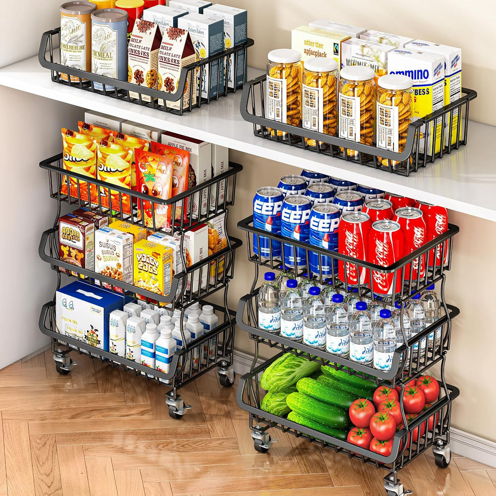 Gsiekare 3-Tier Rolling Pantry Organizer and Storage Cart with Wheels