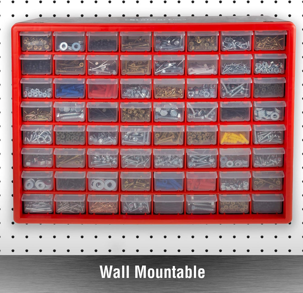 Stalwart 64-Drawer Storage Organizer, Red