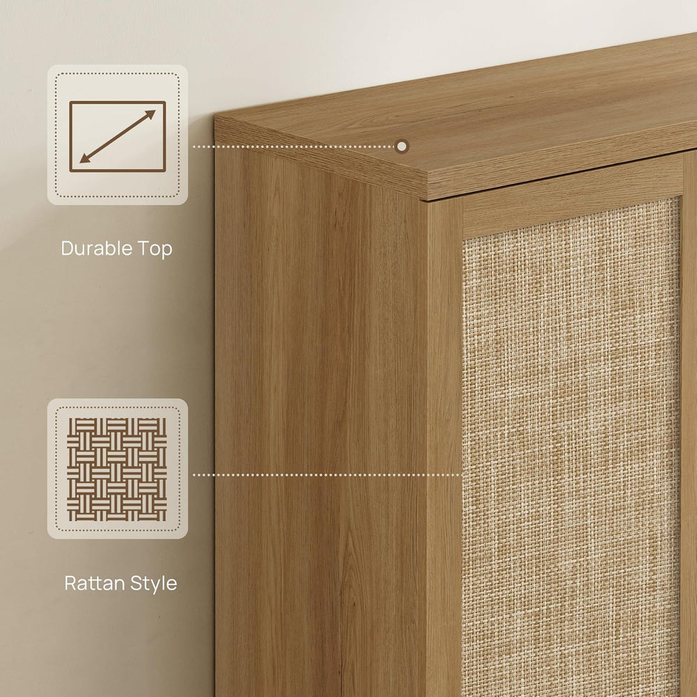 SICOTAS 31.2" Wide Rattan Shoe Storage Cabinet for Entryway with 2 Doors