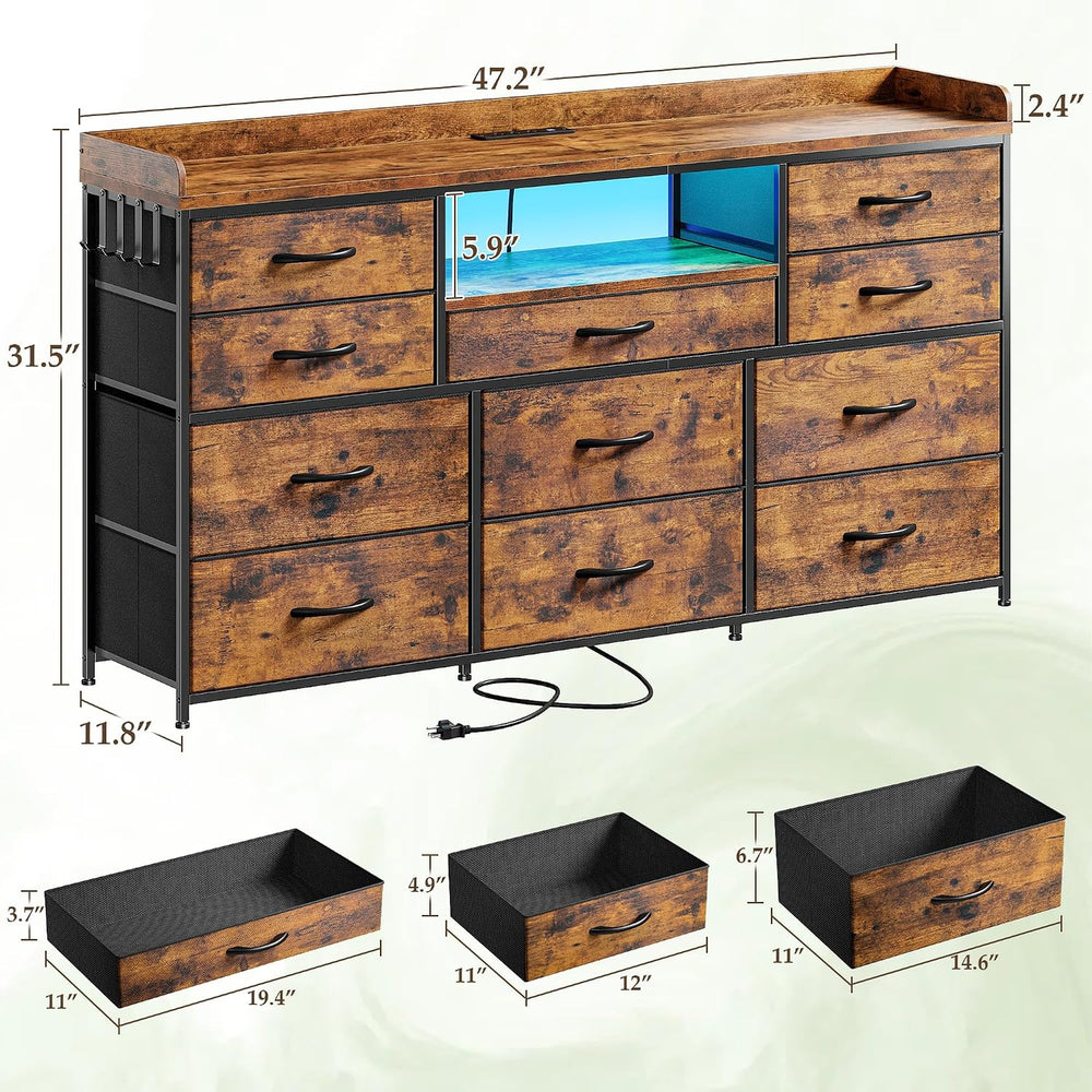 EnHomee LED Dresser for Bedroom with Charging Station,11 Drawers & 4 Hooks