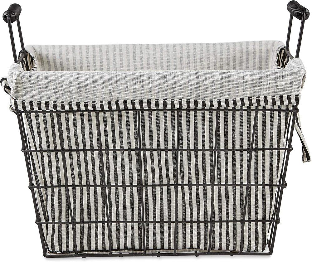 DII Metal Farmhouse Lined Basket, Contemporary Storage Container, Ticking Str...