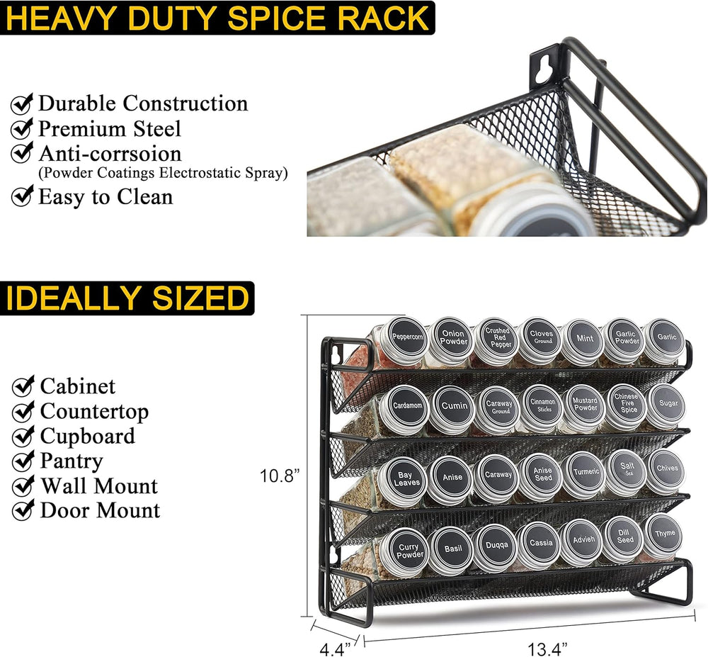 SpaceAid Spice Rack Organizer with 28 Spice Jars, 386 Spice Labels, Chalk Mar...
