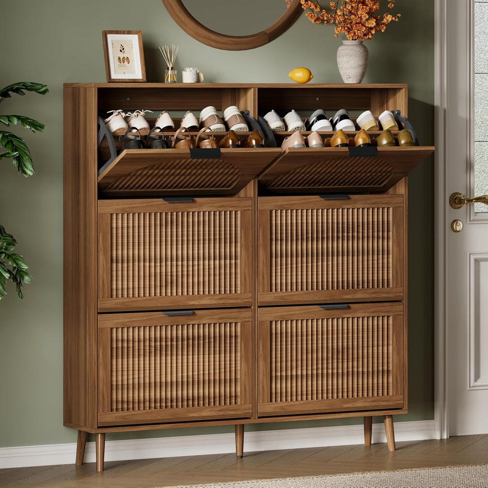 Xixini Shoe Storage Cabinet with 6 Flip Drawers, 50" Tall Narrow Wood Fl...