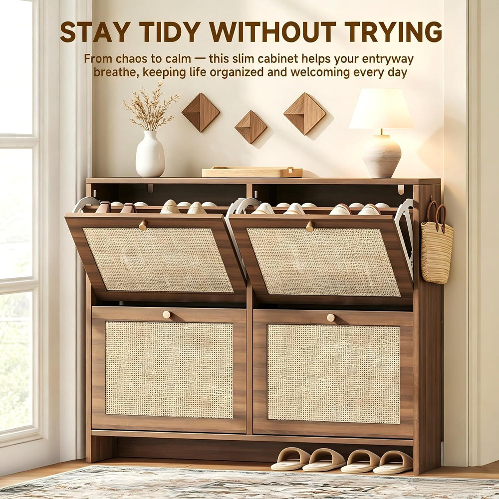 Nicetree Shoe Cabinet Storage for Entryway, 4-Flip Drawer Narrow Shoe Rack wi...