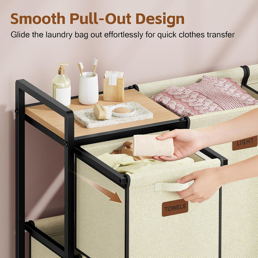 Hoctieon 4 Section Laundry Cart, 52.8 Gal. (200L) Laundry Hamper with Lid, La...