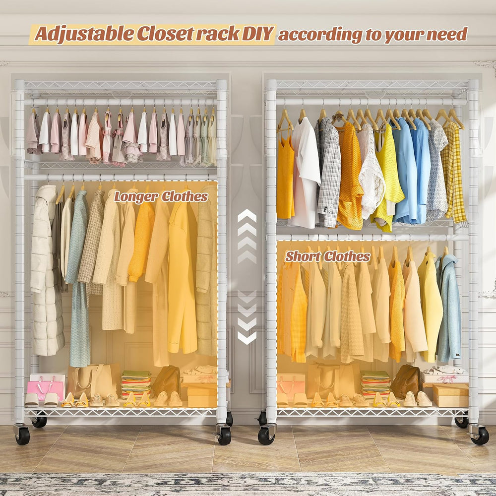 Raybee Clothes Rack with Cover, Rolling Portable Closet, 2 Rods & 2 shelves