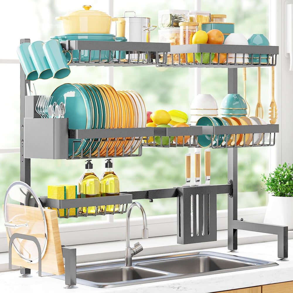 Sakugi Over The Sink Dish Drying Rack - Adjustable 3 Tier XX-Large Capacity S...