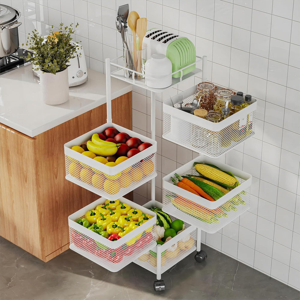 Fruit Basket for Kitchen No Assembly,Rotating Kitchen Storage Rack,Bathroom S...