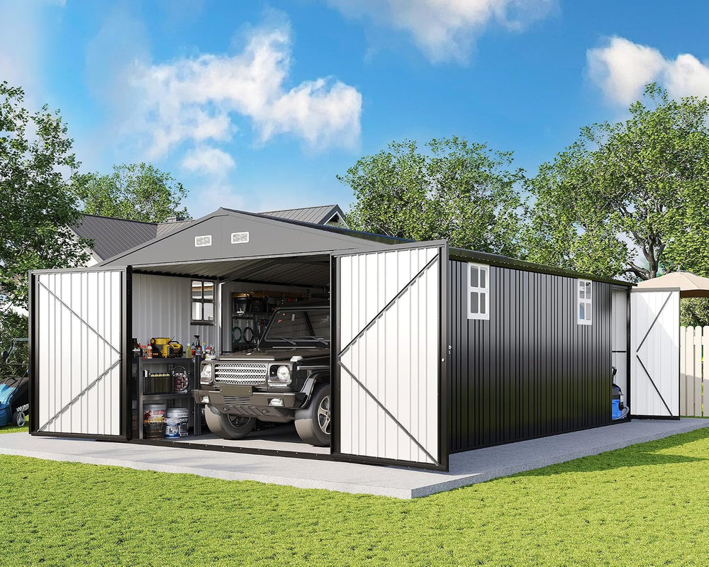 AMERLIFE 13x21x8.4 FT Garage Shed with 3 Lockable Doors & Reinforced Fram