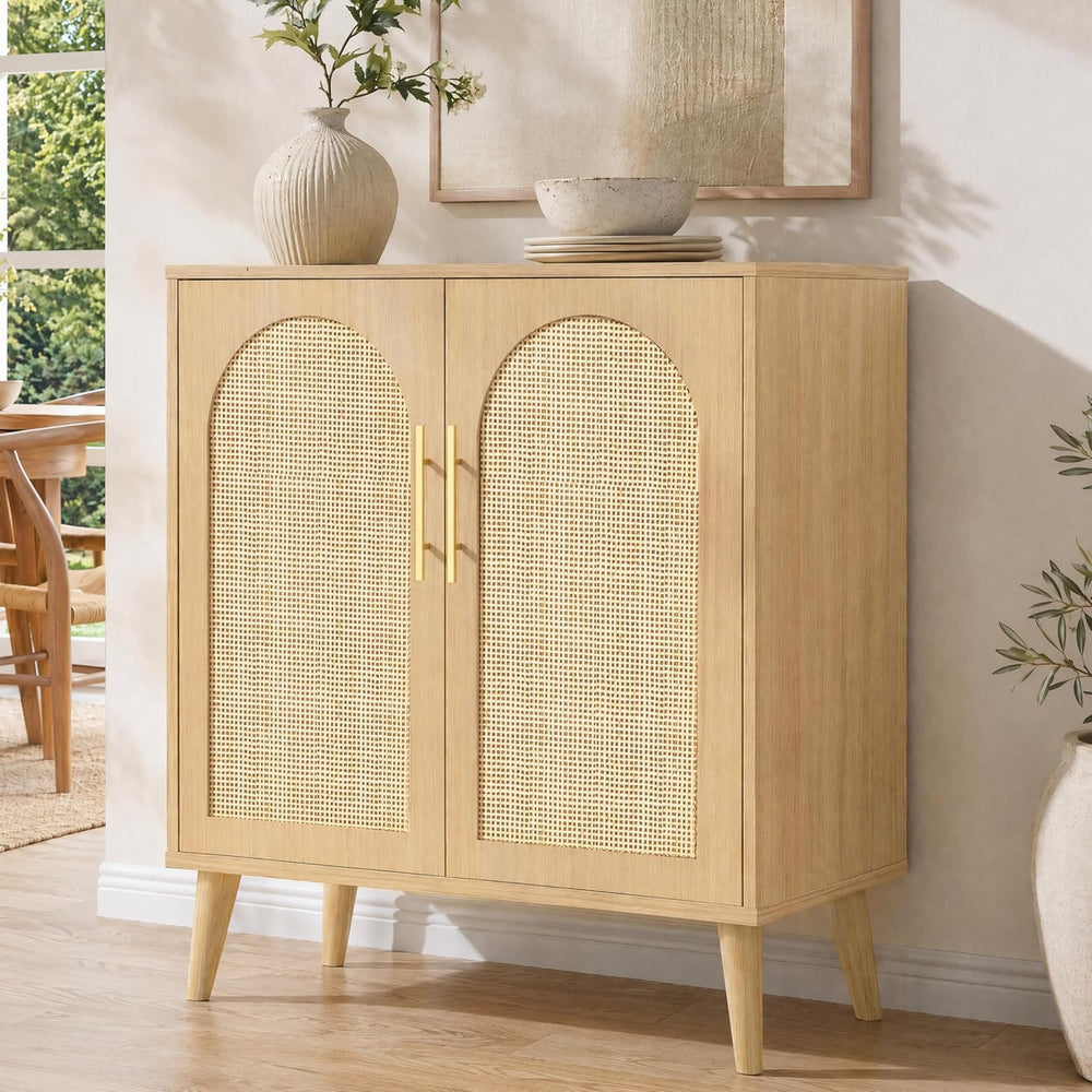Keehusux 15.7" D Rattan Storage Cabinet with 2 Doors & Adjustable Shelf