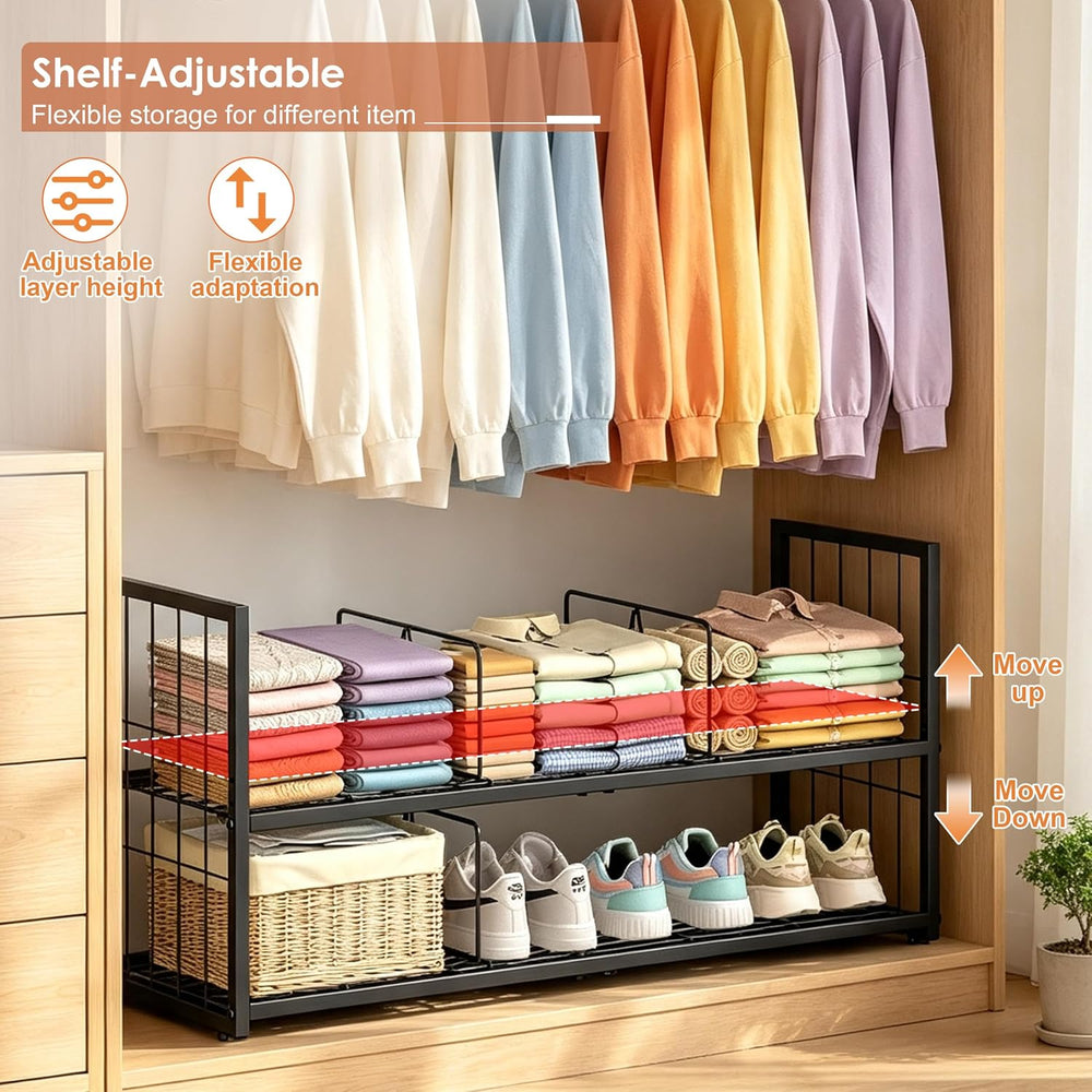 Hongtamoya 2 Pack Stackable Closet Storage Shelf