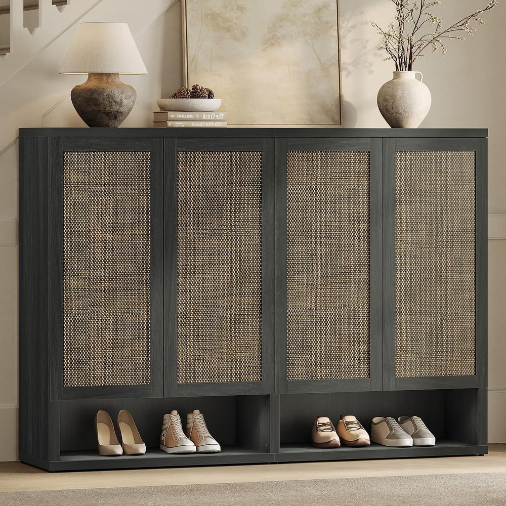 SICOTAS 65.6" Wide Rattan Shoe Storage Cabinet for Entryway with Doors