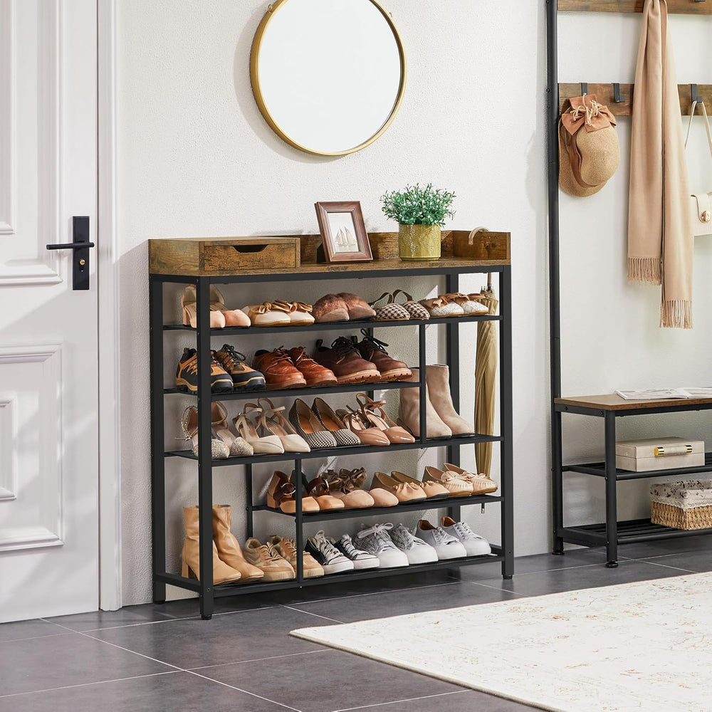 Yaheetech 6-Tier Shoe Rack with Storage Drawer for Entryway, Rustic Brown