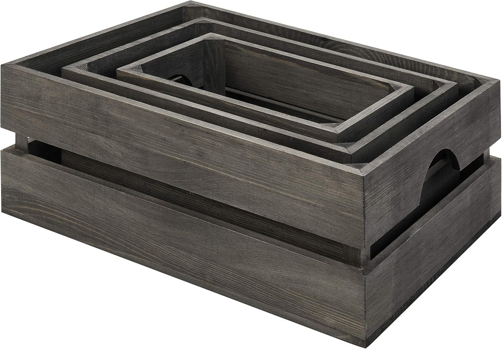 MyGift Rustic Gray Solid Wood Storage Organizer Box with Handle, 3 Piece Vari...