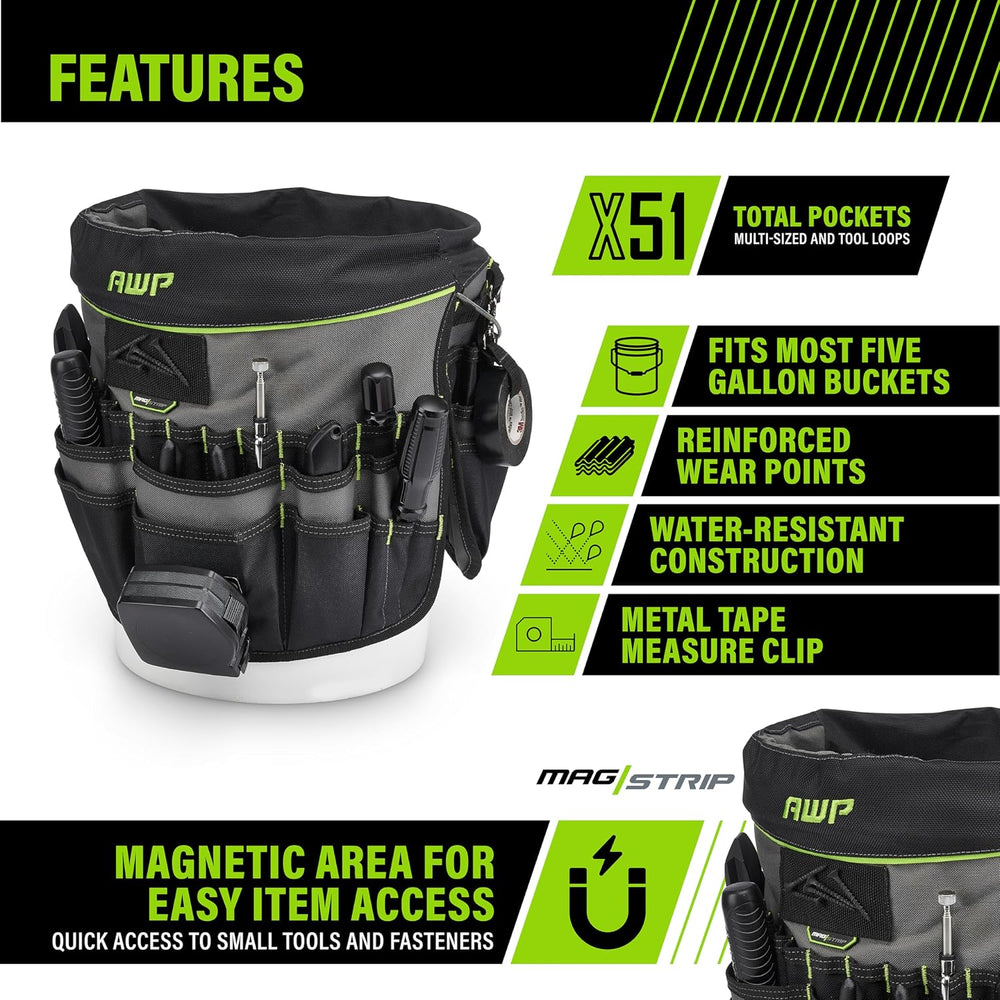 AWP Bucket Tool Organizer 51-pocket, Utility Tool Bag, 1 Pack