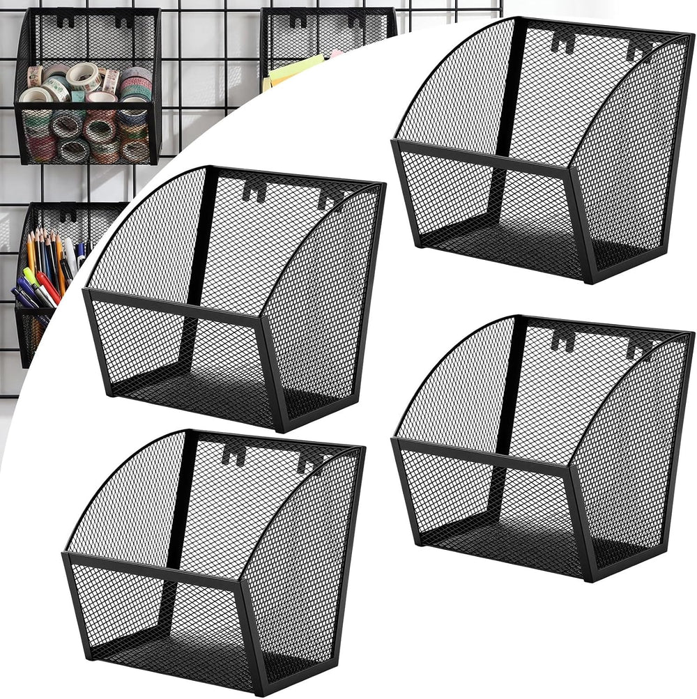 4 Pack Grid Wall Baskets Metal Wire Storage Basket Hanging Wall Mount Bins
