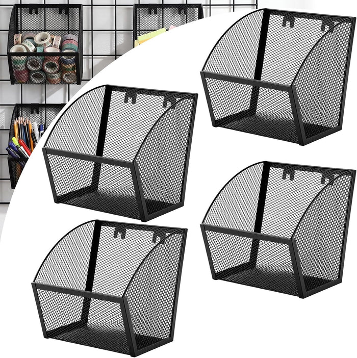 4 Pack Grid Wall Baskets Metal Wire Storage Basket Hanging Wall Mount Bins