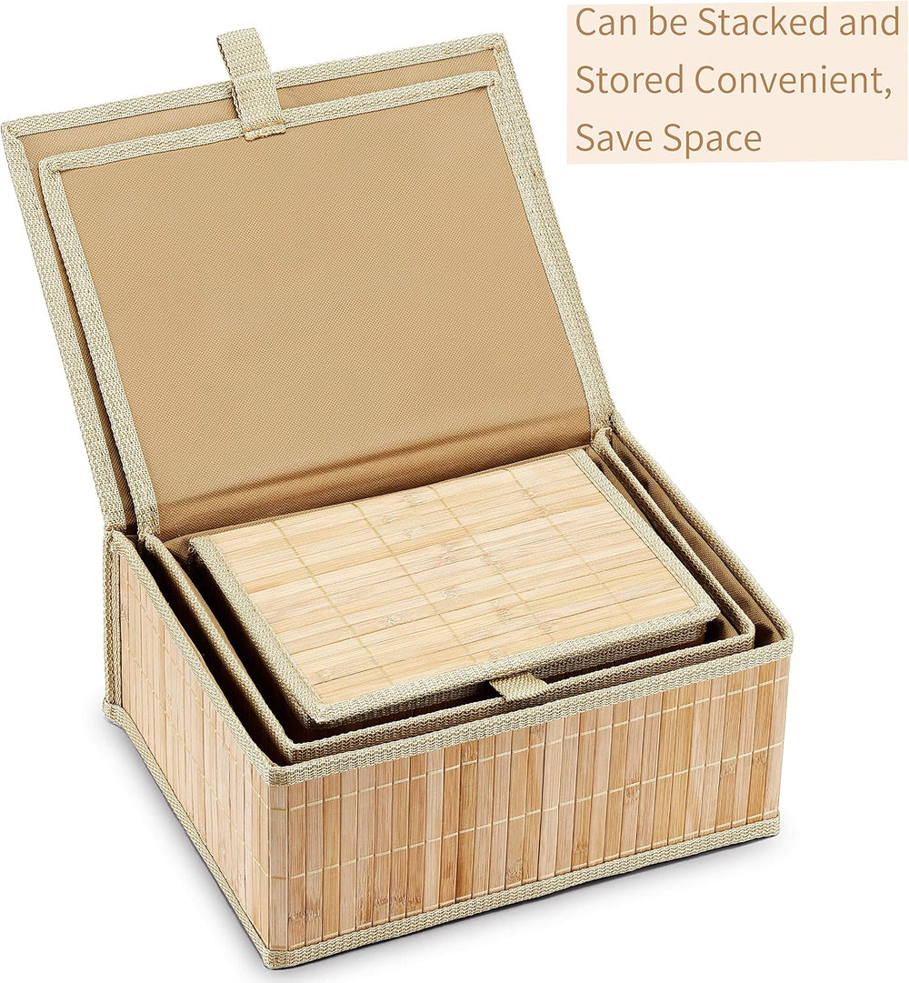 Bamboo Decorative Storage Boxes - Set of 3 Woven Lined Storage Basket with Li...