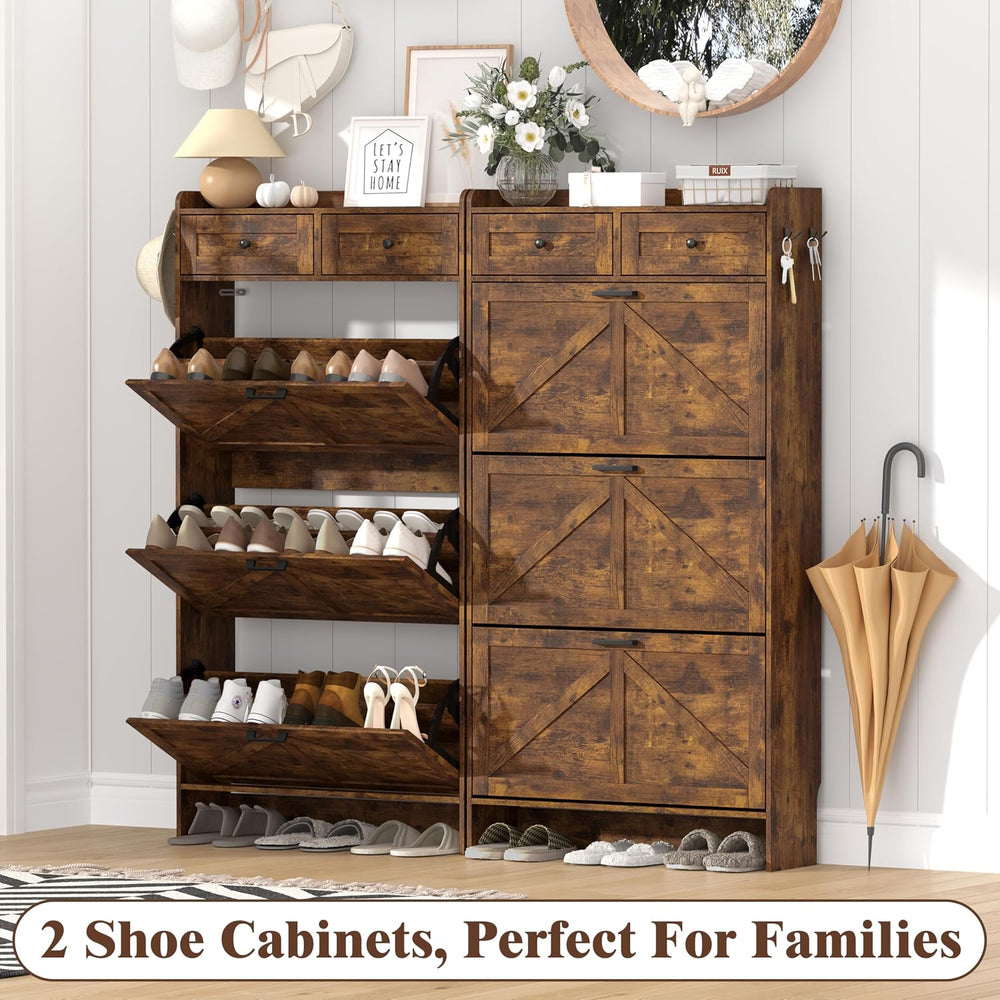 Thacuok Shoe Cabinet with 3 Flip Drawers & 2 Storage Drawers, Rustic Farm...