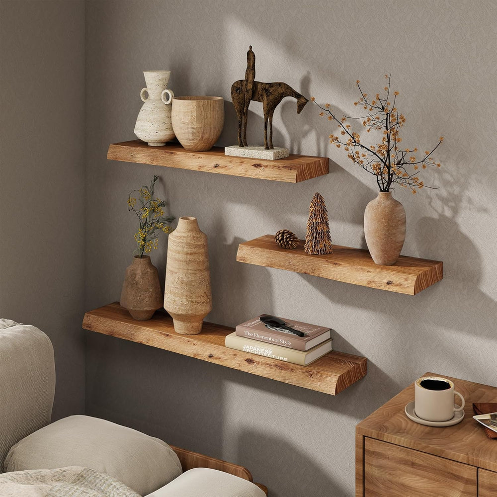 Marsmiles 30 inch Floating Shelves for Wall Elm Wood Live Edge Shelves|Rustic...
