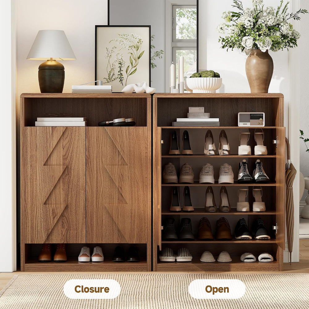 6-Tier Shoe Cabinet with 2 Doors, 47.2" Tall Walnut Shoe Storage Cabinet