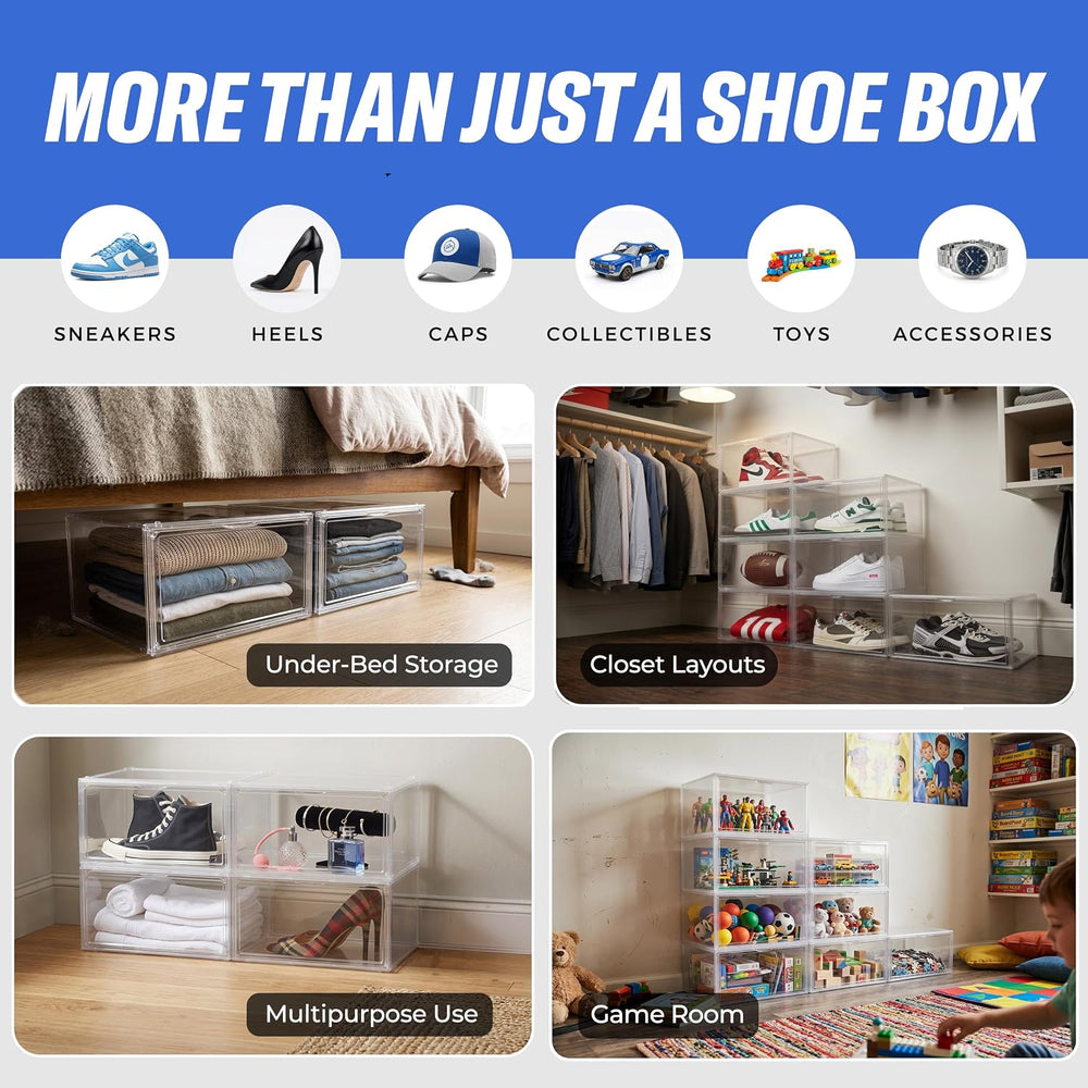 Kicks&Co 6 Pack XL Clear Shoe Storage Boxes with Magnetic Door | Stackabl...