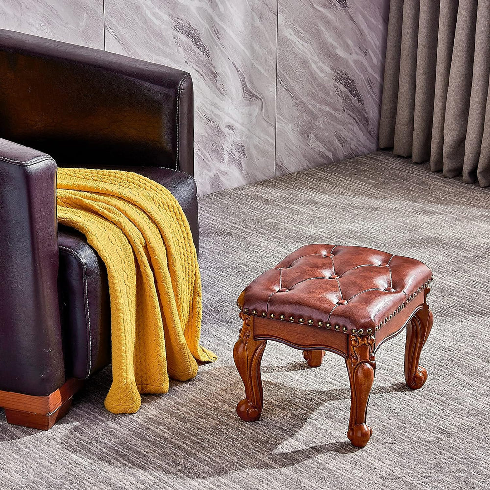 Foot Stool Ottoman Foot Rest Microfiber Leather Upholstered Foot Stool for Li...