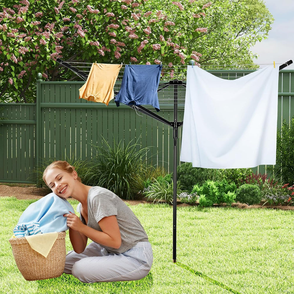 Outdoor Umbrella Drying Rack, 4-Aluminum Arms Folding Rotary Dryer with 12 Li...